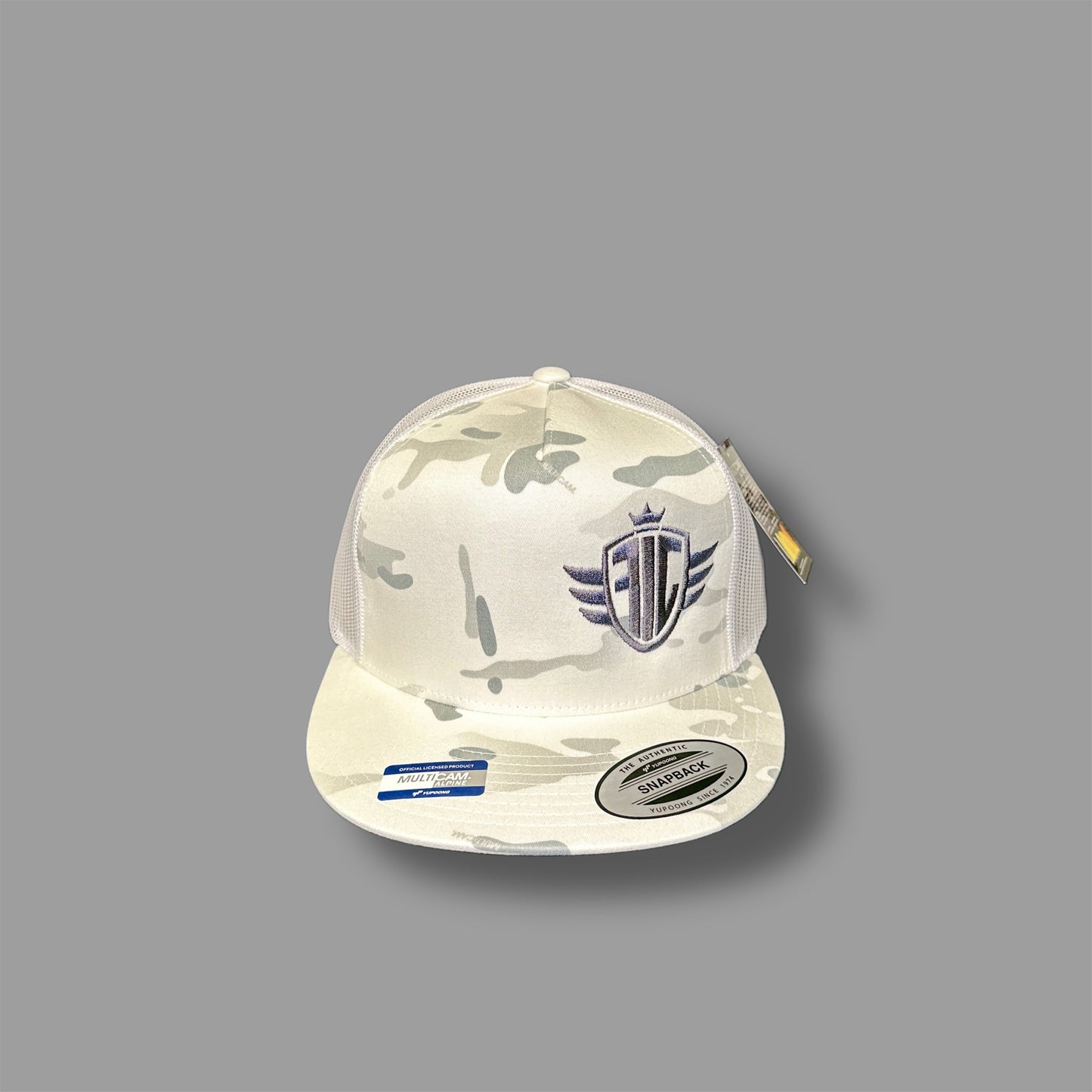 Multi-Cam White Flat Bill with Ideal Fab Embroidery