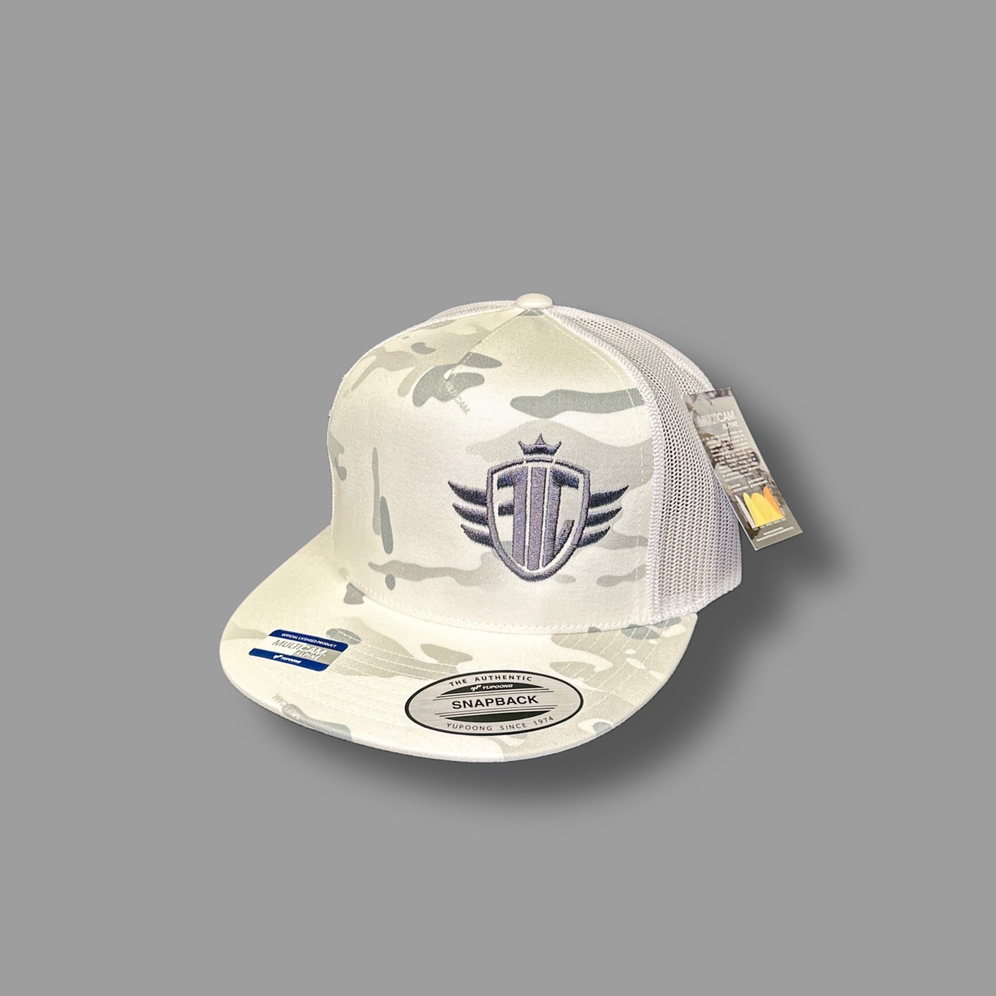 Multi-Cam White Flat Bill with Ideal Fab Embroidery