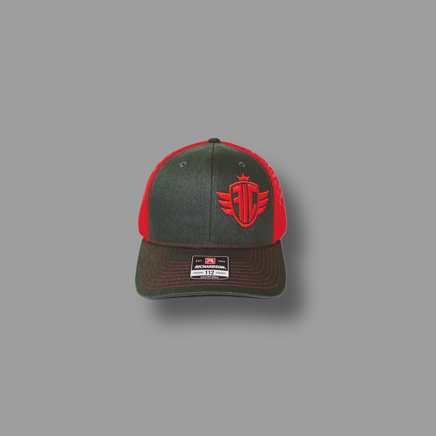 Richardson 112 Charcoal Grey/Red with Ideal Fab Embroidery